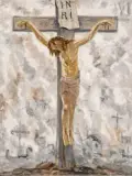 Crucifixion by Leonid Romanovitch Sologoub, Huile sur toile, sold Nov 2025