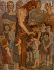 Christ aux enfants by Leonid Romanovitch Sologoub, Huile sur toile double face, sold Nov 2025