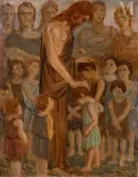 Christ aux enfants by Leonid Romanovitch Sologoub, Huile sur toile double face, sold Nov 2025