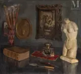 Nature morte au buste antique et à l'encrier by Michel Portnoff, Huile sur toile, sold Nov 2025