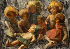 Les poupées by Boris Pastoukhoff, Huile sur toile, sold Nov 2025