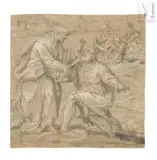 La vocation de saint Pierre ou la pêche miraculeuse by Giovanni Mauro Della Rovere, Plume et encre brune, lavis gris et rehauts de gouache blanche sur papier chamois, sold Nov 2025