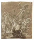 La chute de Saint Paul by Ermengildo Lodi, Plume et encre brune, lavis brun et rehauts de gouache blanche sur papier mi-teinte, sold Nov 2025