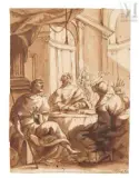 Le repas d’Emmaus by Filippo Abbiati, Plume et encre brune, lavis brun sur traits de crayon noir, sold Nov 2025