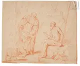 Conversation entre saint Antoine et saint Paul de Thèbes by Lucas Franchoys the Younger, Sanguine et traces de rehauts de craie blanche sur papier mi-teinte, sold Nov 2025