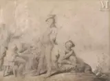 Discussion de paysans by Pieter Jansz Quast, Crayon noir et estompe sur vélin ?, sold Nov 2025