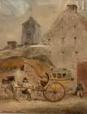 La calèche devant l'église by Eugène Ciceri, 1894, Aquarelle et encre, sold Nov 2025