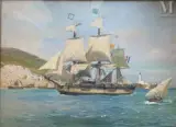 Trois-mâts carré battant pavillon français et passant devant Alger by Roger Chapelet, Gouache, sold Nov 2025