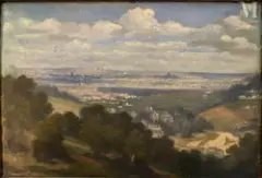 Vue panoramique d'une ville by Jean Charles Geslin, Huile sur panneau, sold Nov 2025