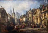 Vue d’une rue animée à Amiens by Eugène Balan, Huile sur toile, sold Nov 2025