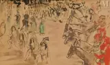 Les amazones et les cavaliers by Max Jacob, Encre, trait de plume et gouache sur papier, sold Oct 2025
