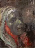 Portrait de femme au foulard rouge by Abraham Weinbaum, Huile sur toile, sold Oct 2025