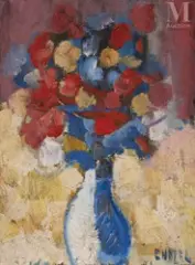 Bouquet de fleurs by Jacques Endzel, Huile sur toile marouflé sur carton, sold Oct 2025