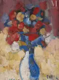 Bouquet de fleurs by Jacques Endzel, Huile sur toile marouflé sur carton, sold Oct 2025
