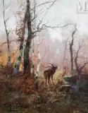 Cerf bramant by Emile Charlet, Huile sur toile, sold Oct 2025