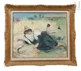 Le repos dans les champs by Jean Launois, Aquarelle sur trait de plume et encre noire, sold Oct 2025