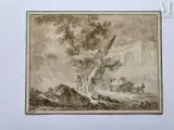 Pastorale dans un paysage aux ruines by Alexandre Pernet, Plume et encre brune, lavis brun sur traits de crayon noir, sold Sep 2025
