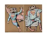 My Superman by Mohamed Said Chair, 2017, Feutre sur papier, collage sur carton, sold Apr 2018