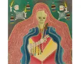 Sans titre (Femme à la chevelure rose) by Camy Rocher, 1980, Acrylique sur panneau de bois, sold Apr 2018