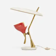 Table lamp by Lumen, c. 1955, brass, enameled aluminum, marble, sold May 2023