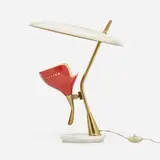 Table lamp by Lumen, c. 1955, brass, enameled aluminum, marble, sold May 2023