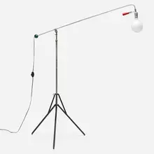 Floor lamp by Roland Smith, c. 1946, zinc-plated steel, aluminum, enameled steel, Bakelite, lacquered wood, chrome-plated steel, sold May 2023