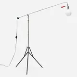 Floor lamp by Roland Smith, c. 1946, zinc-plated steel, aluminum, enameled steel, Bakelite, lacquered wood, chrome-plated steel, sold May 2023