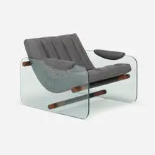 Lounge chair by Adrian Pearsall, c. 1965, vinyl, glass, enameled steel, walnut, sold May 2023