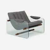 Lounge chair by Adrian Pearsall, c. 1965, vinyl, glass, enameled steel, walnut, sold May 2023