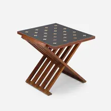 Occasional table, model 5425 by Edward Wormley, c. 1950, rosewood, laminate, marquetry inlay, sold May 2023