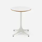 Pedestal occasional table, model 5451 by George Nelson & Associates, 1945, enameled aluminum, laminate, birch, sold May 2023