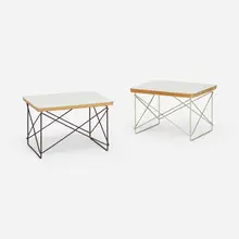 LTRs, pair by Charles and Ray Eames, 1950, laminate over plywood, enameled steel, zinc-plated steel, sold May 2023