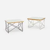 LTRs, pair by Charles and Ray Eames, 1950, laminate over plywood, enameled steel, zinc-plated steel, sold May 2023