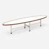 Coffee table, model 870 by Edward Wormley, 1960, chrome-plated brass, laminate, walnut, sold May 2023