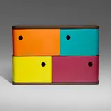 Swingline cabinet by Henry P. Glass, 1952, lacquered masonite, masonite, walnut, sold May 2023
