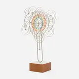 Untitled (kinetic sculpture) by Joseph Burlini, 1978, chrome-plated and lacquered steel, acrylic, walnut, sold May 2023
