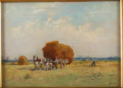 Hay Cart with Field Workers by René Ricard, Oil on Board, offered Jun 2022