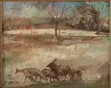 Antelope in a Landscape by Yang Yang, Oil on Board, offered Jun 2022