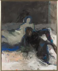 Untitled (Two Figures, Blue Line) by David DeLong, 1964, Acrylic on Canvas, offered Feb 2022