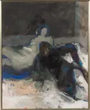 Untitled (Two Figures, Blue Line) by David DeLong, 1964, Acrylic on Canvas, offered Feb 2022