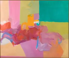 Abstract Color Field with Figures by David DeLong, Oil on Canvas, offered Oct 2021
