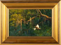 Live Oak with Heron in Flight by Douglas Grier, Acrylic on Canvas, offered Oct 2021