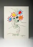 Main aux Fleurs AKA Bouquet of Peace. Print on paper by Pablo Picasso, Pencil, offered Feb 2019