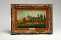 LE MANOIR. Provincial manor house by Ernest Azéma, Oil on board. Signature and date etched into bottom right E. AZEMA 1902, offered Oct 2018