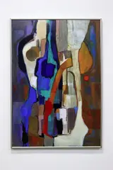 abstract painting, multi-color by Marion W. Stanley, oils on board, offered Jan 2018