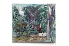 Mid Century by Karl Knaths, oil painting. Figurative landscape measures, offered Jul 2017