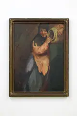 Untitled by Edouard Vysekal, Oil on canvas, scene of man in Medieval tunic and hood, holding a large jug. Not, offered May 2017