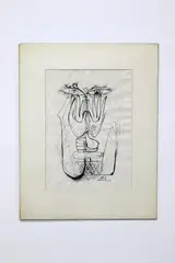 Untitled by Laxman Pai, 1966, Ink drawing. Matted, unframed; visible, offered May 2017