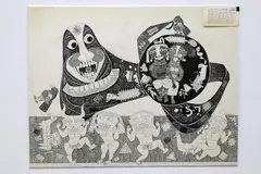 J. Sultan Ali (1920-1990) India; (Pruthvi with Dharma-Rhaja) by J. Sultan Ali, 1972, Ink drawing. Unframed;, offered May 2017