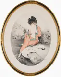 Nude with Cat.' by Louis Icart, Drypoint etching with hand coloring, offered Nov 2022
